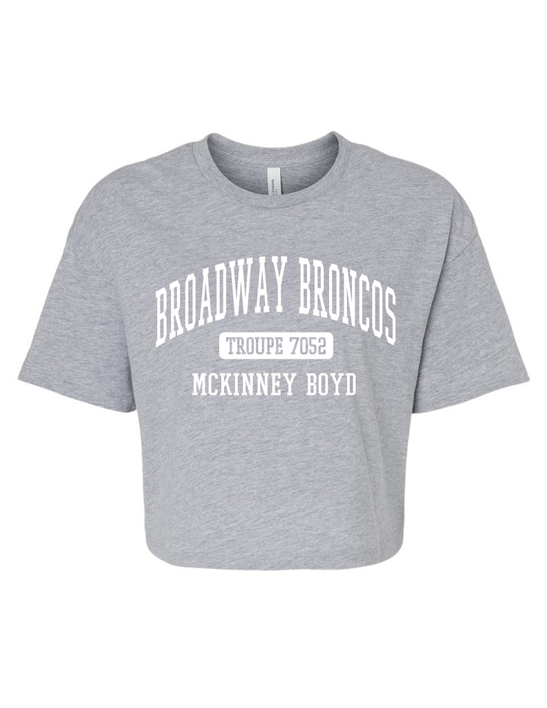 Broadway Broncos Gray Bella Canvas Troupe Crop Tee