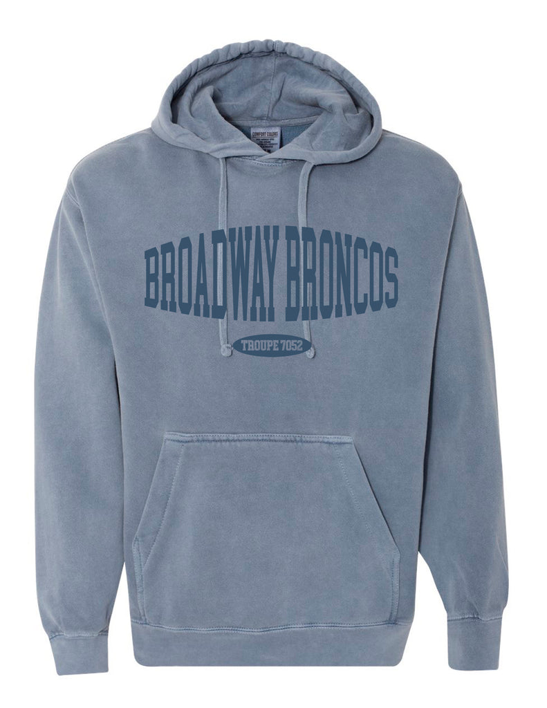 Broadway Broncos Daily Drills Inspired Blue Jean Comfort Colors Hoodie