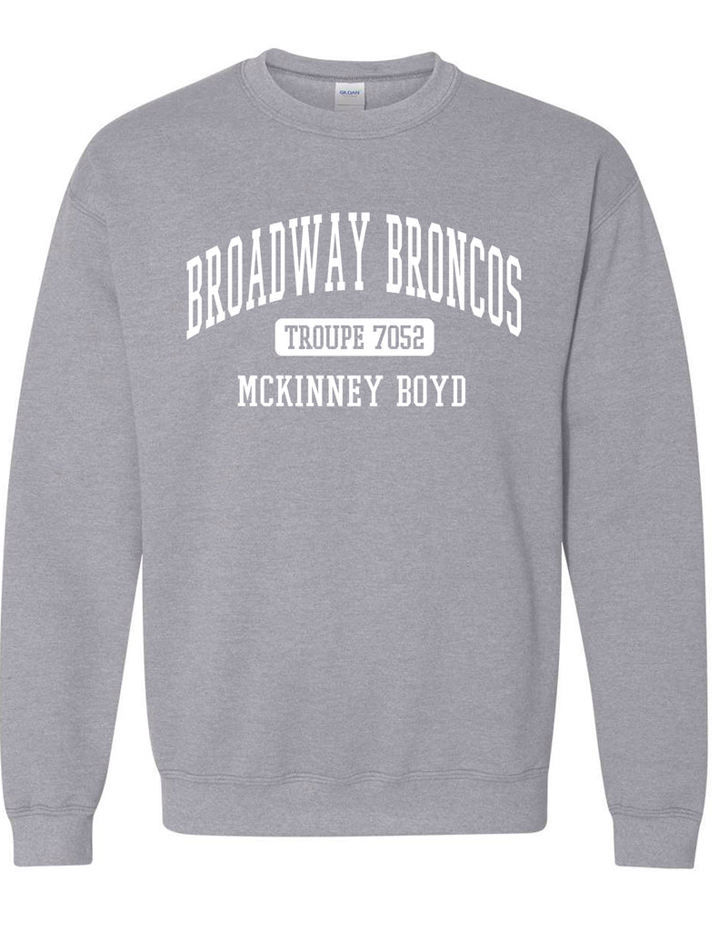 Broadway Broncos Gildan Sports Gray Troupe Crewneck