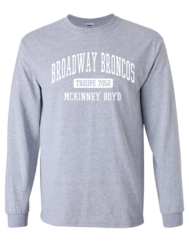 Broadway Broncos Gildan Sports Gray Troupe Long Sleeve Tee