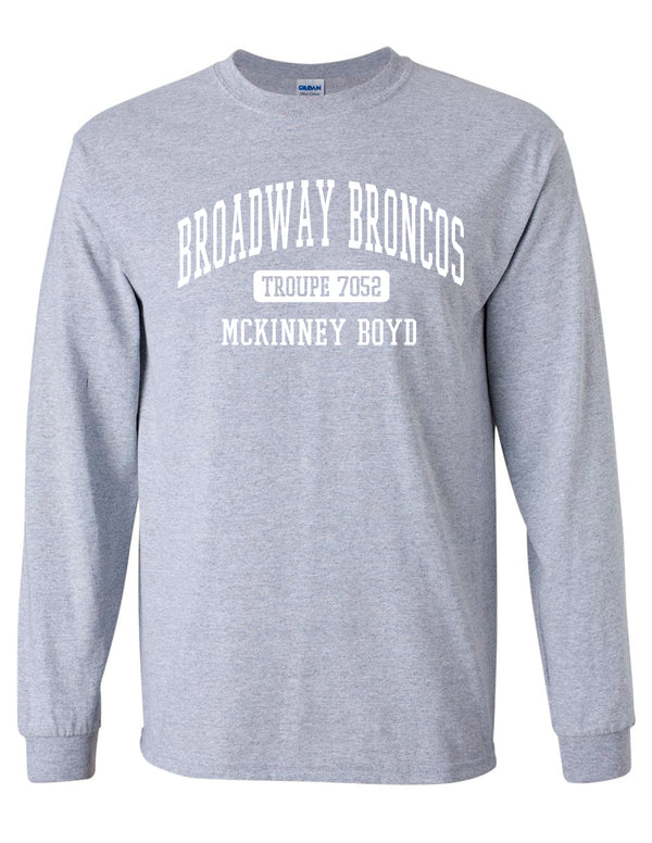 Broadway Broncos Gildan Sports Gray Troupe Long Sleeve Tee