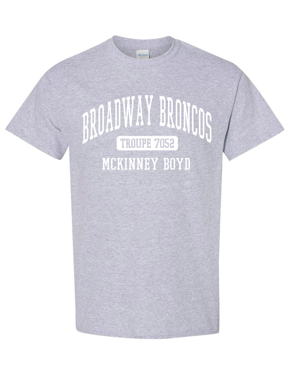 Broadway Broncos Gildan Sports Gray Troupe Tee
