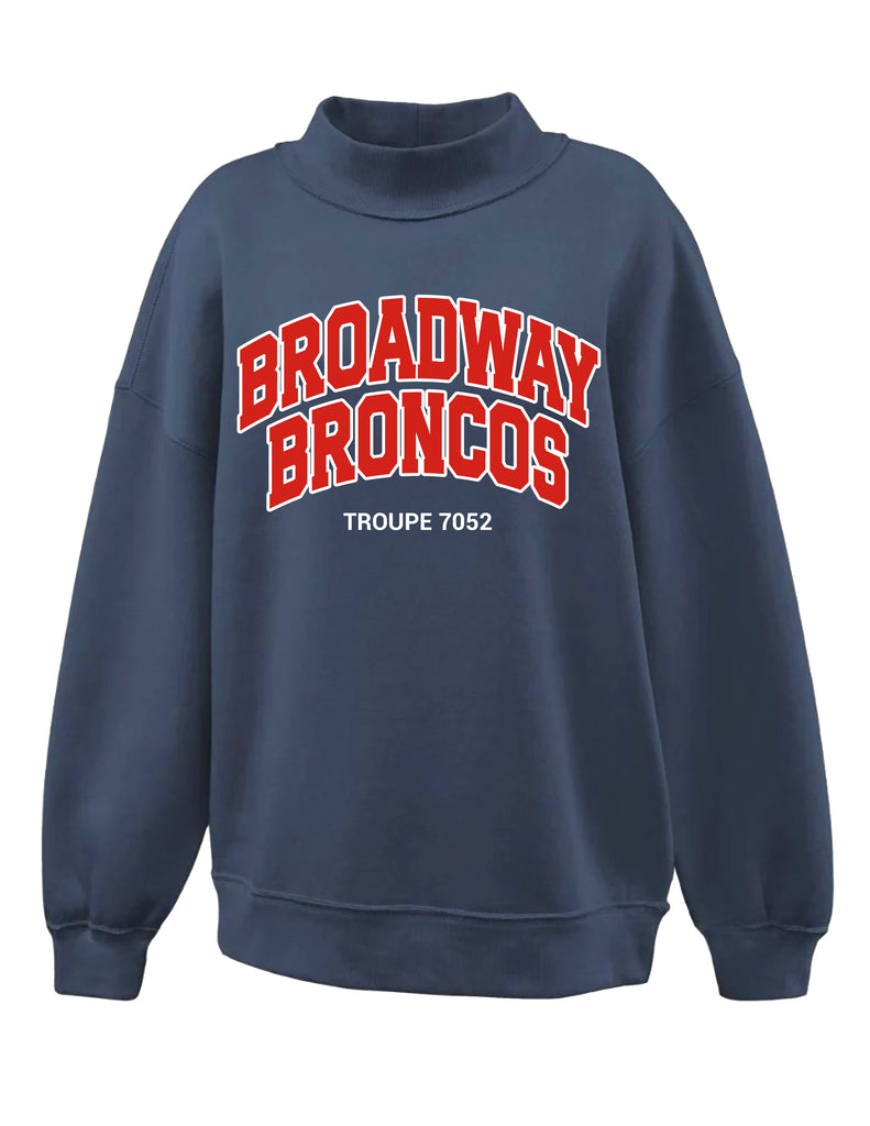 Broadway Broncos Navy Printed Mock Neck Sweatshirt