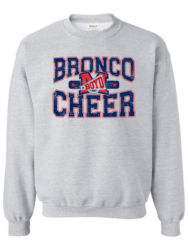 McKinney Boyd Cheer Bronco Cheer Ash Gray Crewneck Sweatshirt