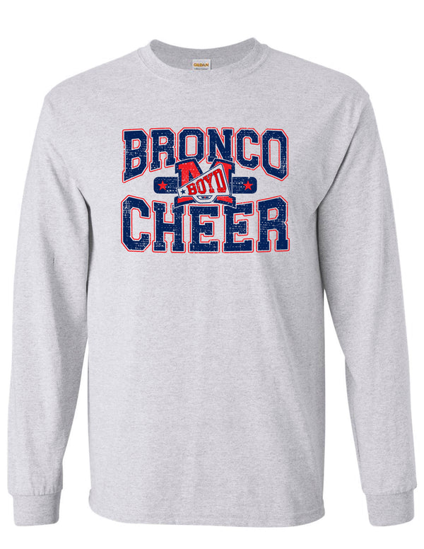 McKinney Boyd Cheer Bronco Cheer Ash Gray Long Sleeve Tee