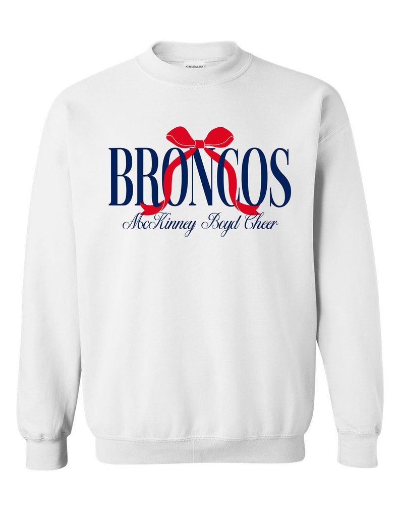 Boyd Cheer White Bow Broncos Design Gildan Crewneck Sweatshirt