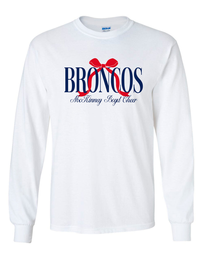 Boyd Cheer White Bow Broncos Design Gildan Long Sleeve T-Shirt