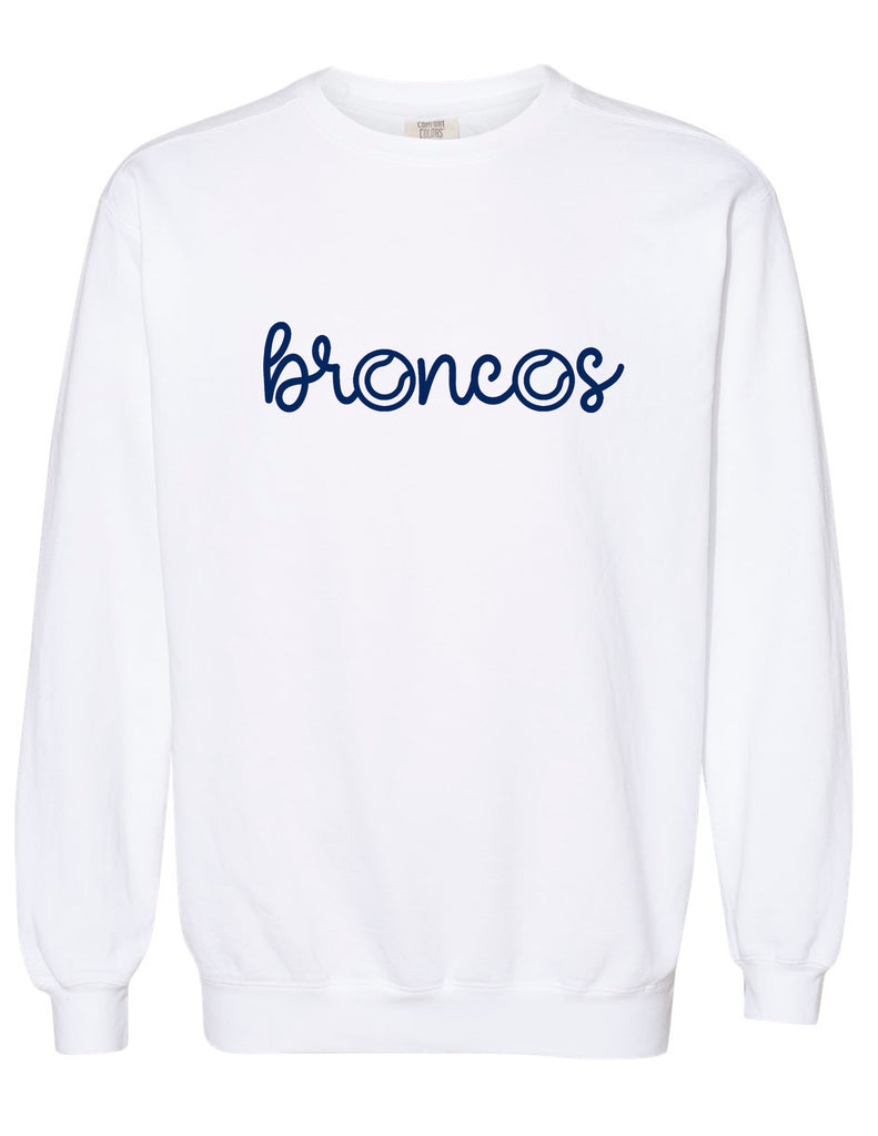 McKinney Boyd Tennis Comfort Colors White Script Broncos Design Crewneck Sweatshirt
