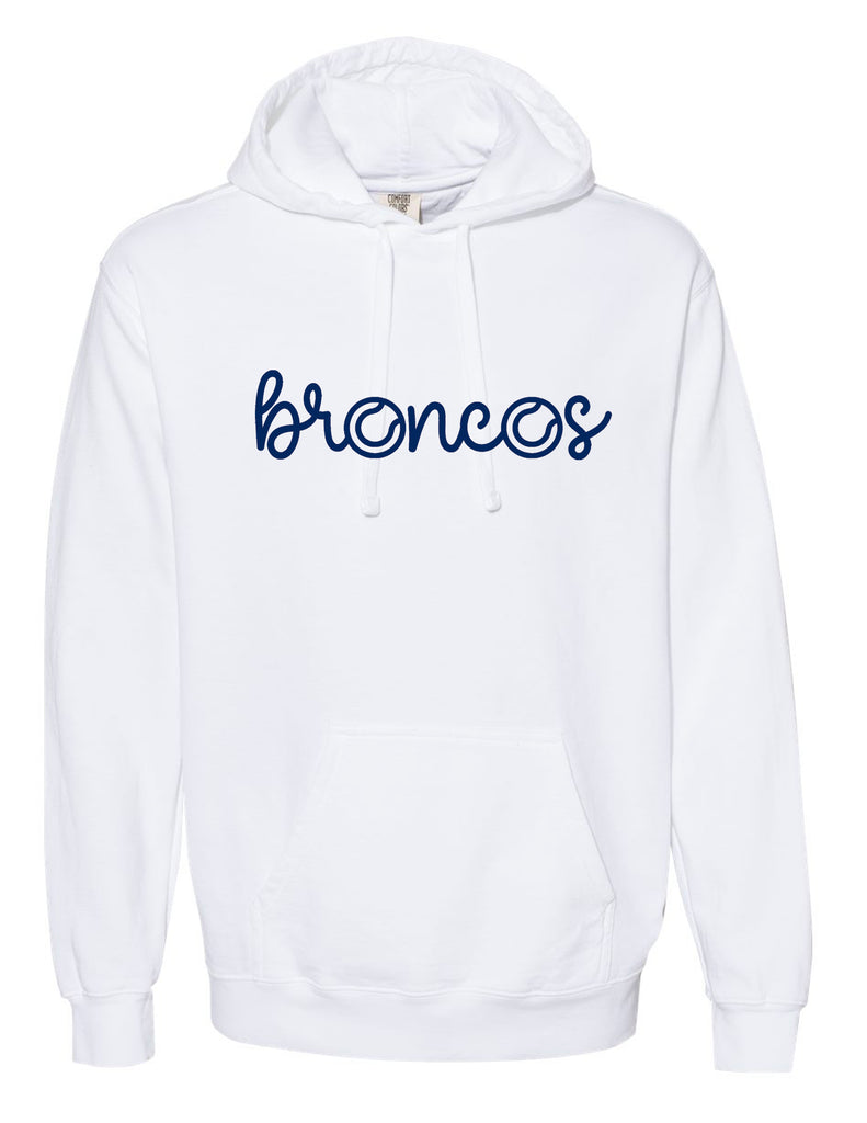McKinney Boyd Tennis Comfort Colors White Script Broncos Design Hoodie