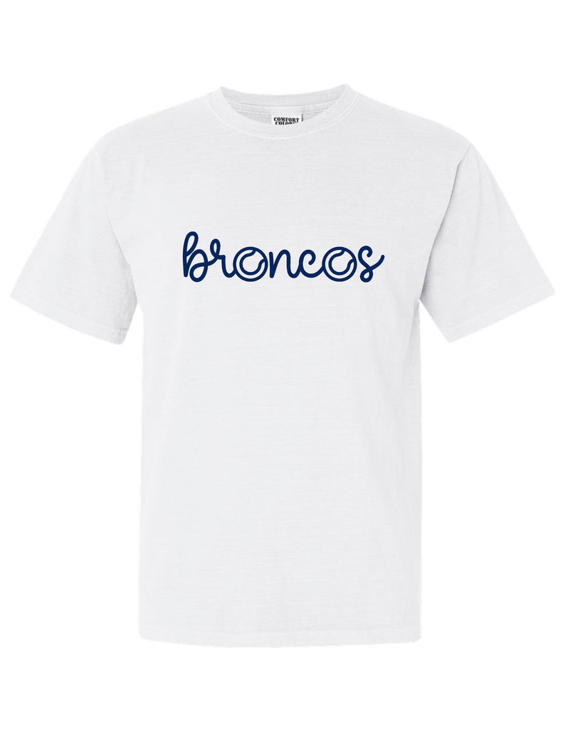 McKinney Boyd Tennis Comfort Colors White Script Broncos Design Tee