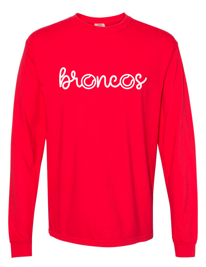 McKinney Boyd Tennis Comfort Colors Red Script Broncos Long Sleeve Tee
