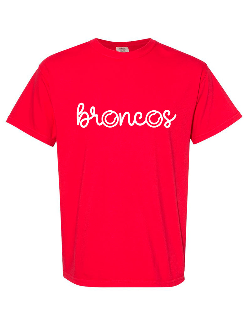 McKinney Boyd Tennis Comfort Colors Red Script Broncos Design Tee