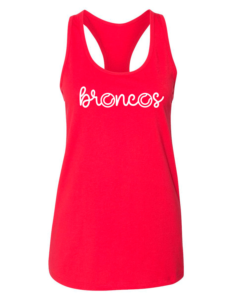 McKinney Boyd Tennis Bella Canvas Red Script Broncos Design Racerback Tank