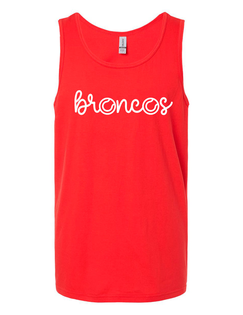 McKinney Boyd Tennis Gildan Softstyle Red Script Broncos Design Unisex Tank