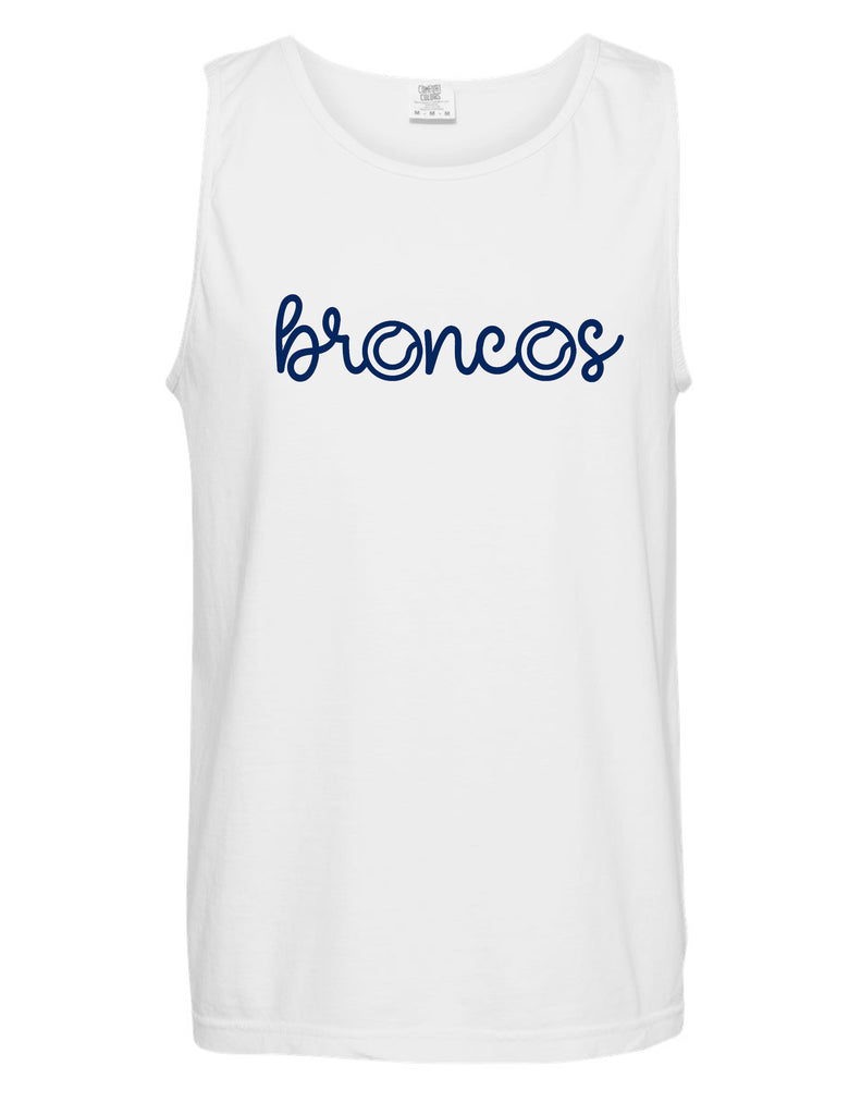 McKinney Boyd Tennis Comfort Colors White Script Broncos Design Unisex Tank