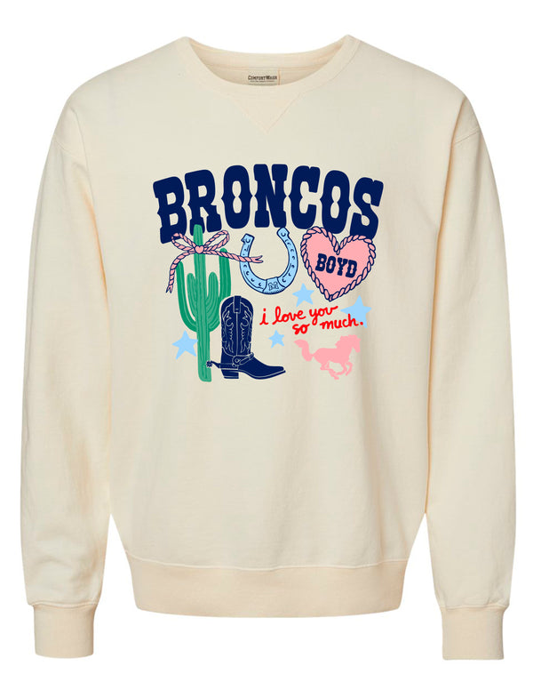 McKinney Boyd Cheer Broncos Western Comfort Wash Ivory Crewneck Sweatshirt