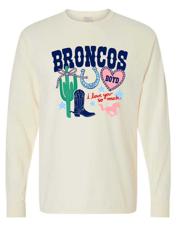 McKinney Boyd Cheer Broncos Western Comfort Wash Ivory Long Sleeve Tee