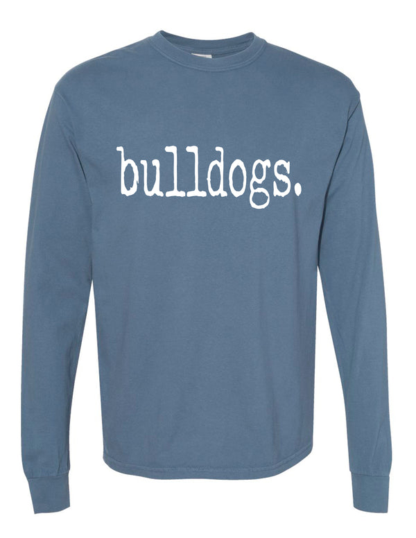 McKinney North Cheer Bulldogs Type Design Comfort Colors Blue Jean Long Sleeve Tee