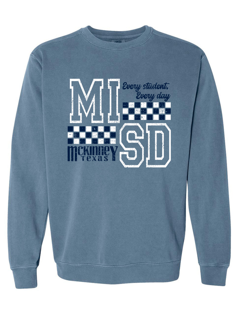 McKinney ISD Blue Jean Comfort Colors Checker Crewneck Sweatshirt