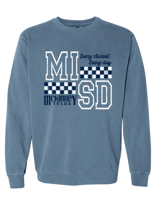 McKinney ISD Blue Jean Comfort Colors Checker Crewneck Sweatshirt