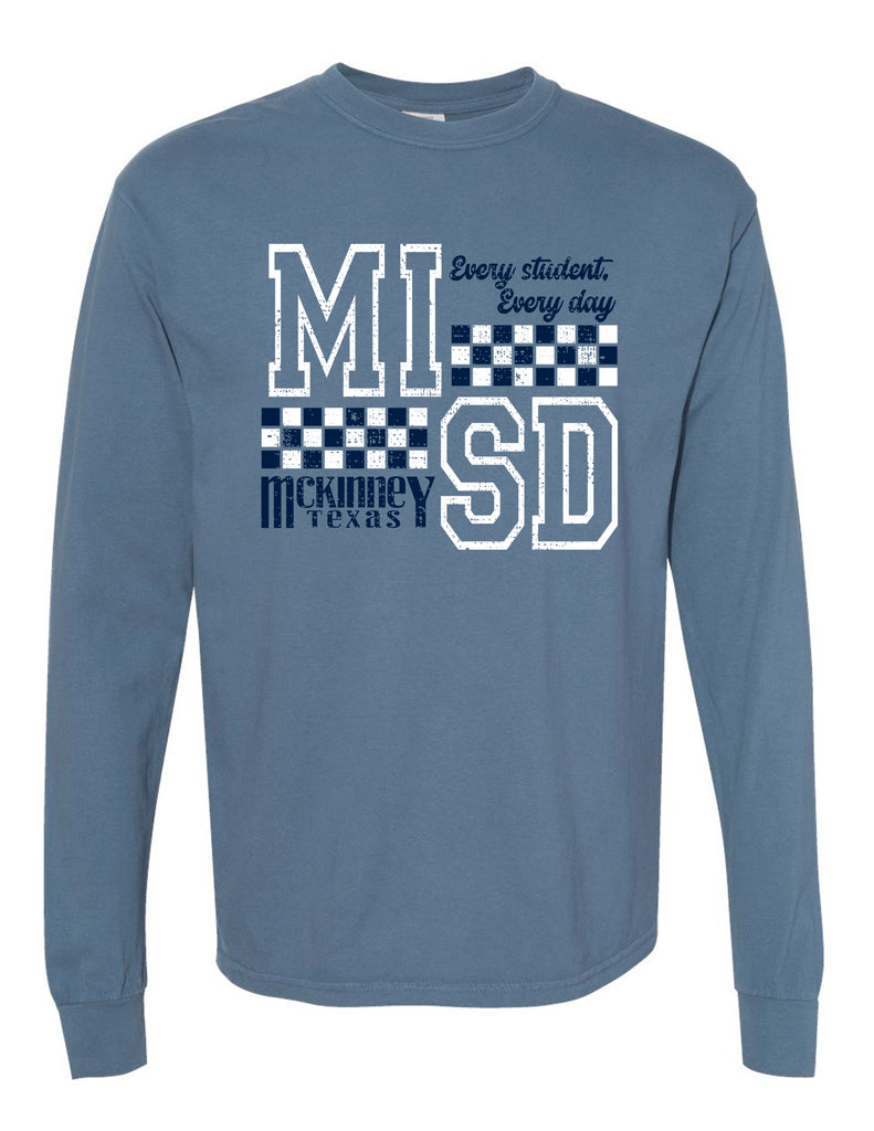 McKinney ISD Blue Jean Comfort Colors Checker Long Sleeve Tee
