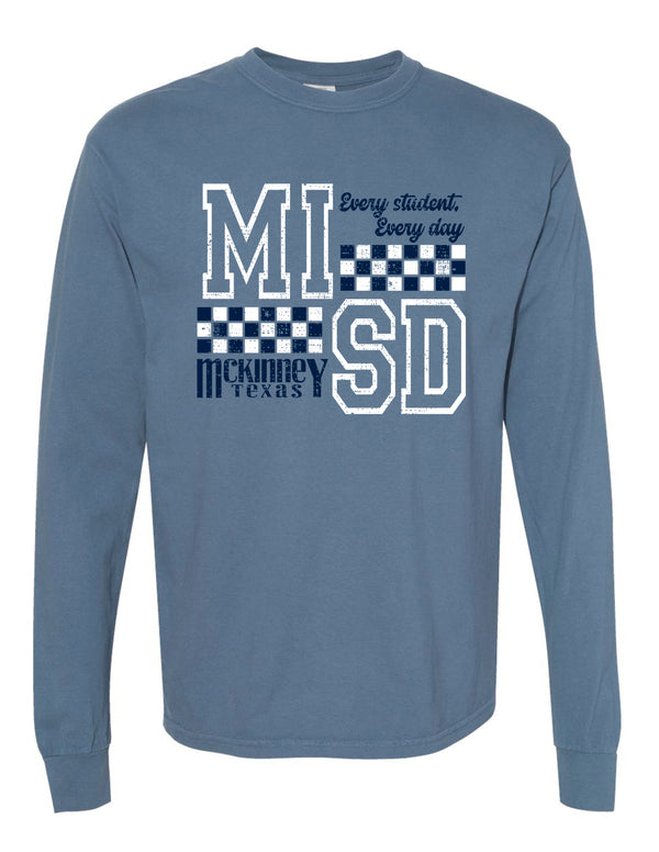 McKinney ISD Blue Jean Comfort Colors Checker Long Sleeve Tee