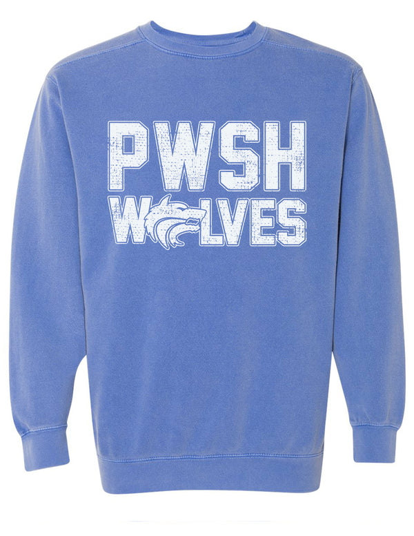 Plano West JV Cheer Comfort Colors Flo Blue Wolves Crewneck Sweatshirt