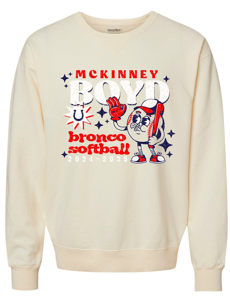 Boyd Softball Comfort Wash Parchment Ball Crewneck Sweatshirt