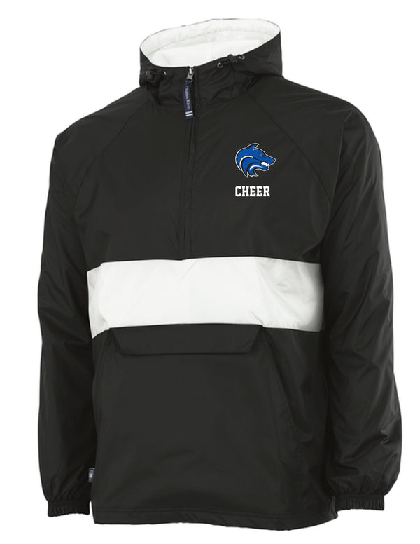 Plano West Cheer Black & White Charles River All Weather Pullover With Logo & CHEER