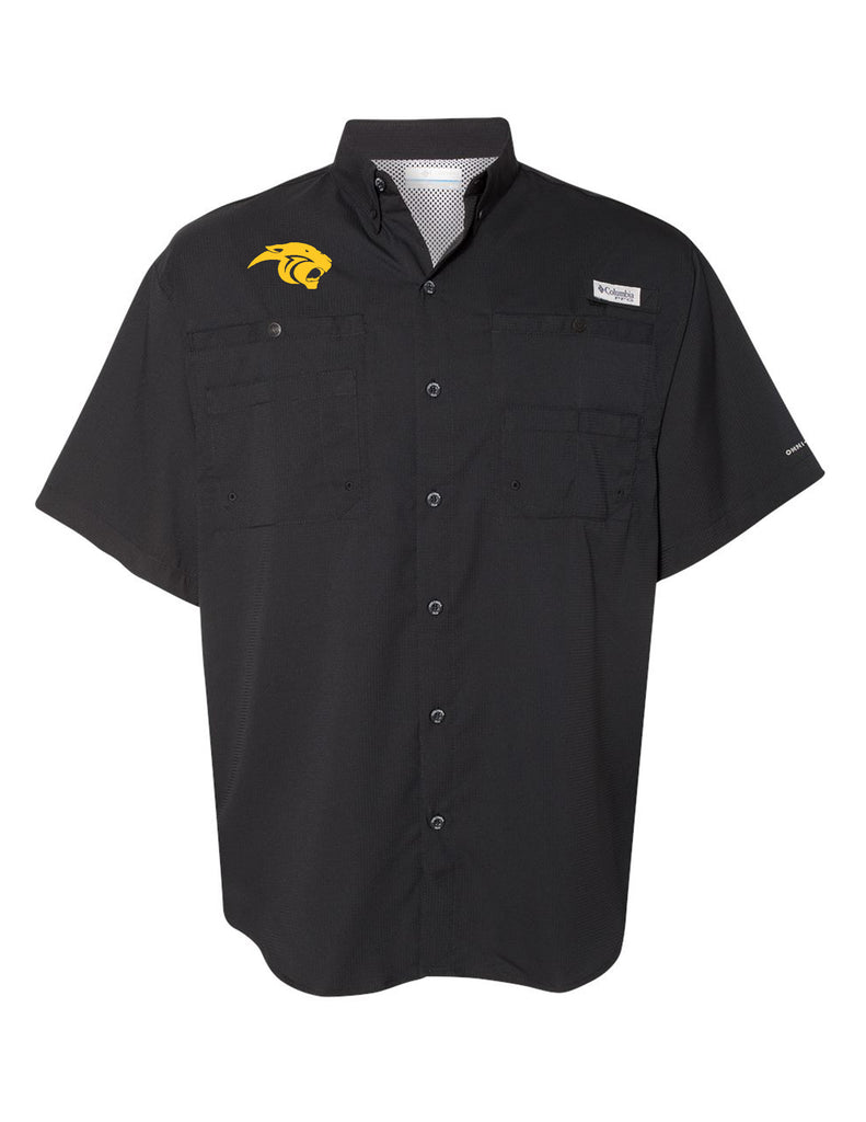 Plano East Cheer Columbia Black Fishing Shirt with Embroidered Logo
