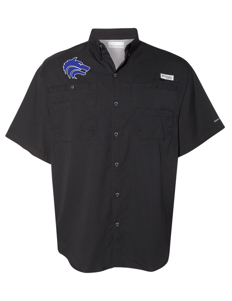 Plano West JV Cheer Black Columbia Fishing Shirt with Embroidery