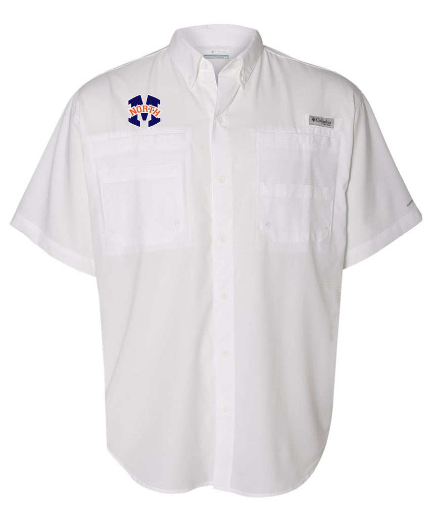 North Soccer White Columbia Fishing Shirt with Logo