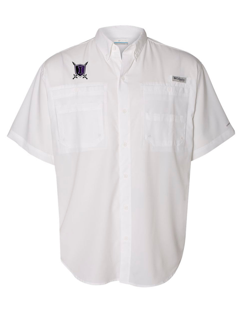 Indy Cheer Columbia Fishing Shirt in White with Embroidered Logo