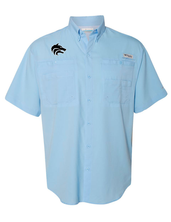 Plano West Columbia Sail Blue Fishing Shirt with Embroidered Logo