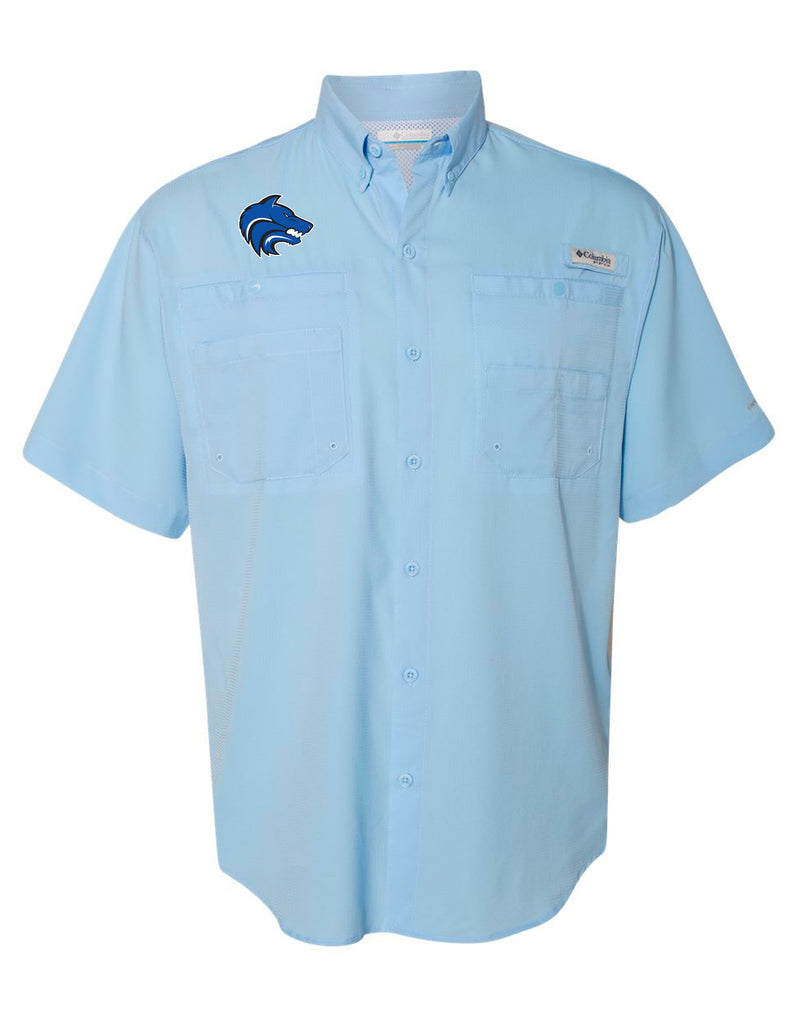 Plano West Columbia Sail Blue Fishing Shirt with Embroidered Logo