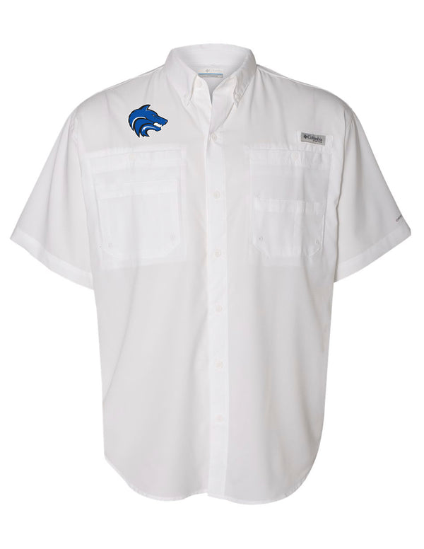 Plano West Columbia White Fishing Shirt with Embroidered Logo