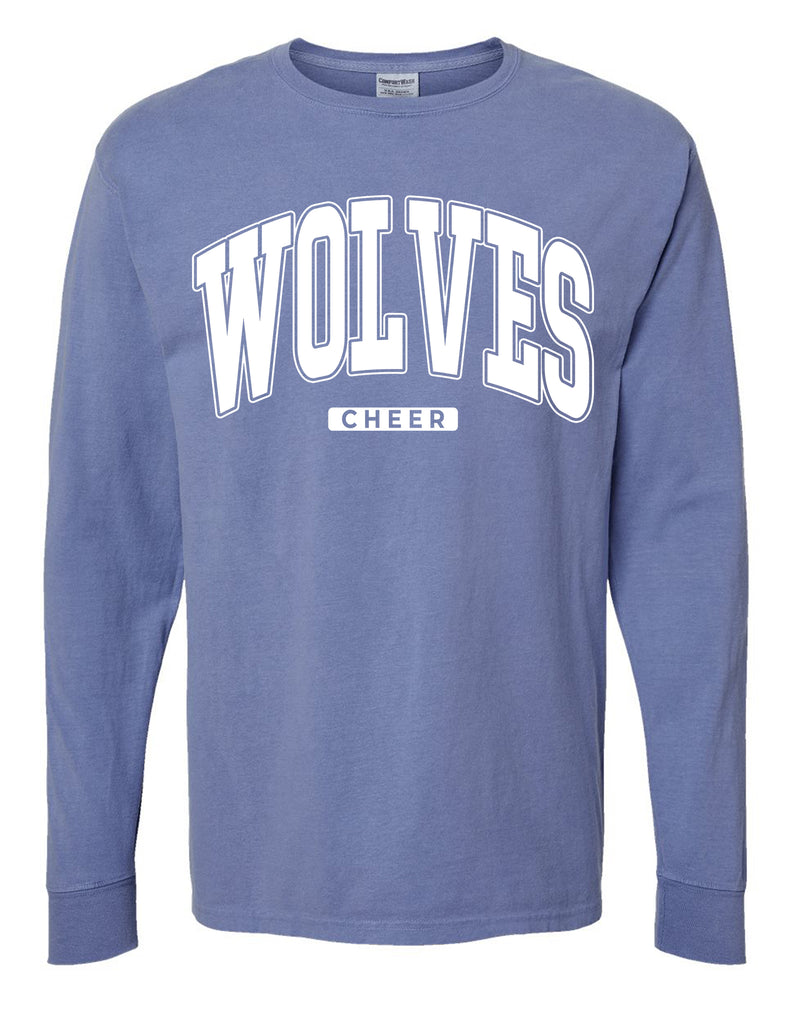 Plano West JV Cheer Comfort Wash Frontier Blue Oversized Print Long Sleeve Tee