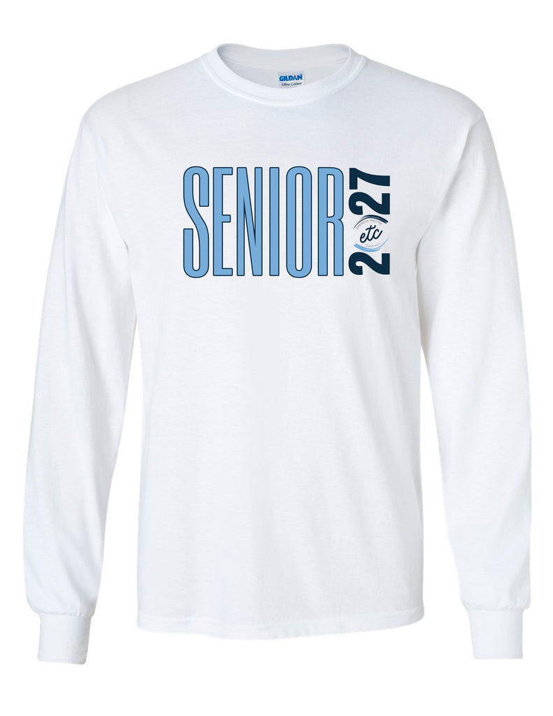 Emerson Theater Seniors Block Print Gildan White Longsleeve Tee