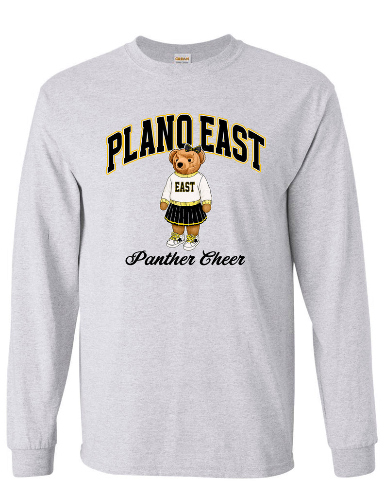 Plano East Cheer Bear Ash Gray Long Sleeve Tee