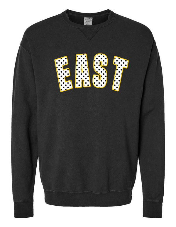 Plano East Cheer Polka Dot Black Comfort Wash Crewneck