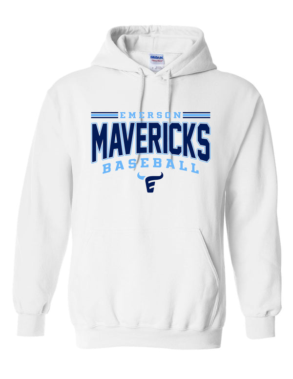 Emerson Baseball Mavericks Arch White Gildan Hoodie