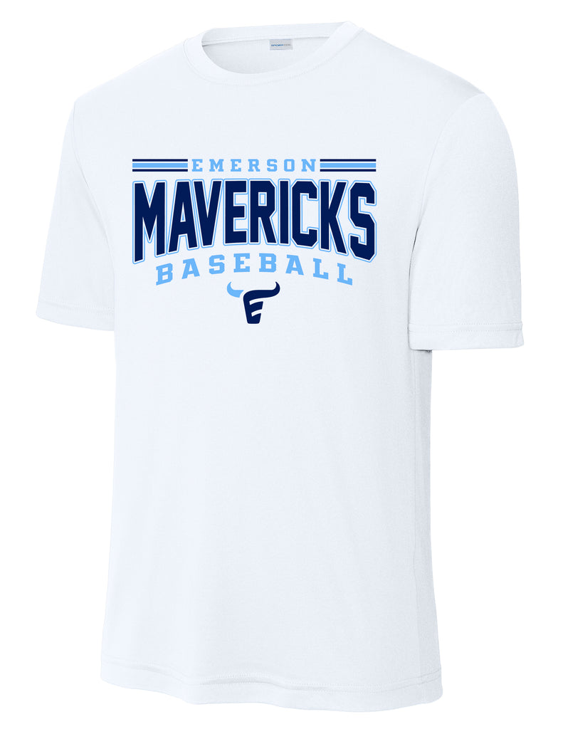 Emerson Baseball Mavericks Arch White Sports Tek DriFit Tee