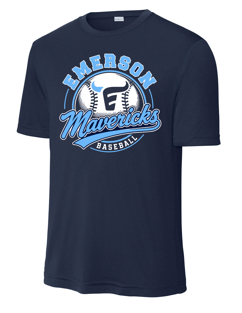 Emerson Baseball Ball Navy Sports Tek DriFit Tee