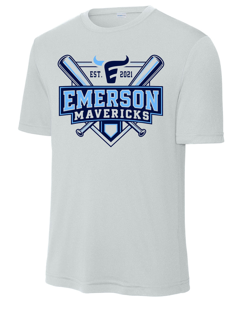 Emerson Baseball Crossed Bats Silver Sports Tek DriFit Tee