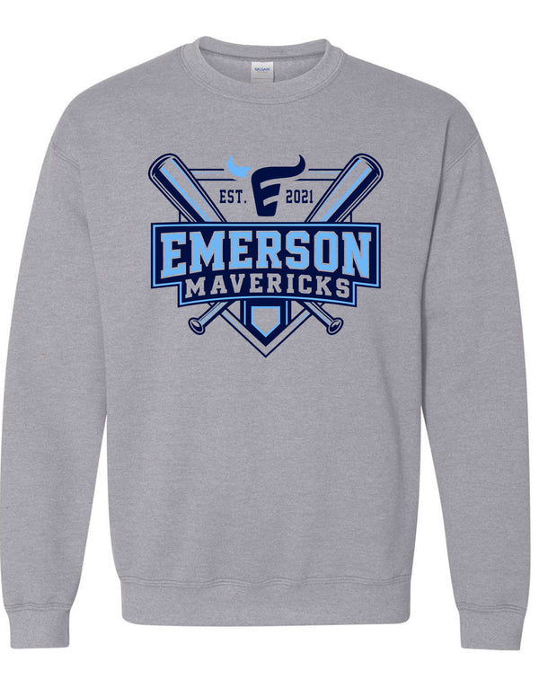 Emerson Baseball Crossed Bats Sports Gray Gildan Crewneck
