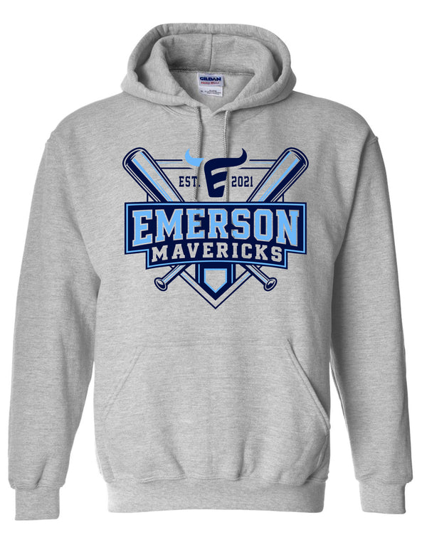 Emerson Baseball Crossed Bats Sports Gray Gildan Hoodie