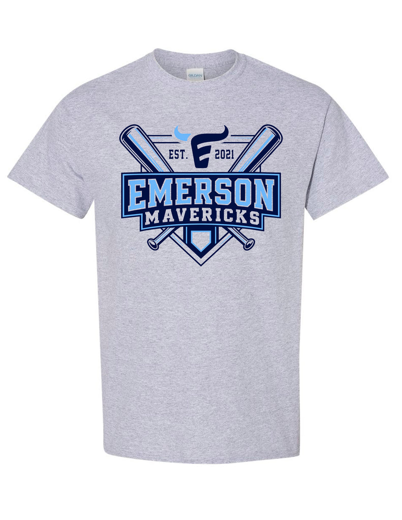 Emerson Baseball Crossed Bats Sports Gray Gildan Tee