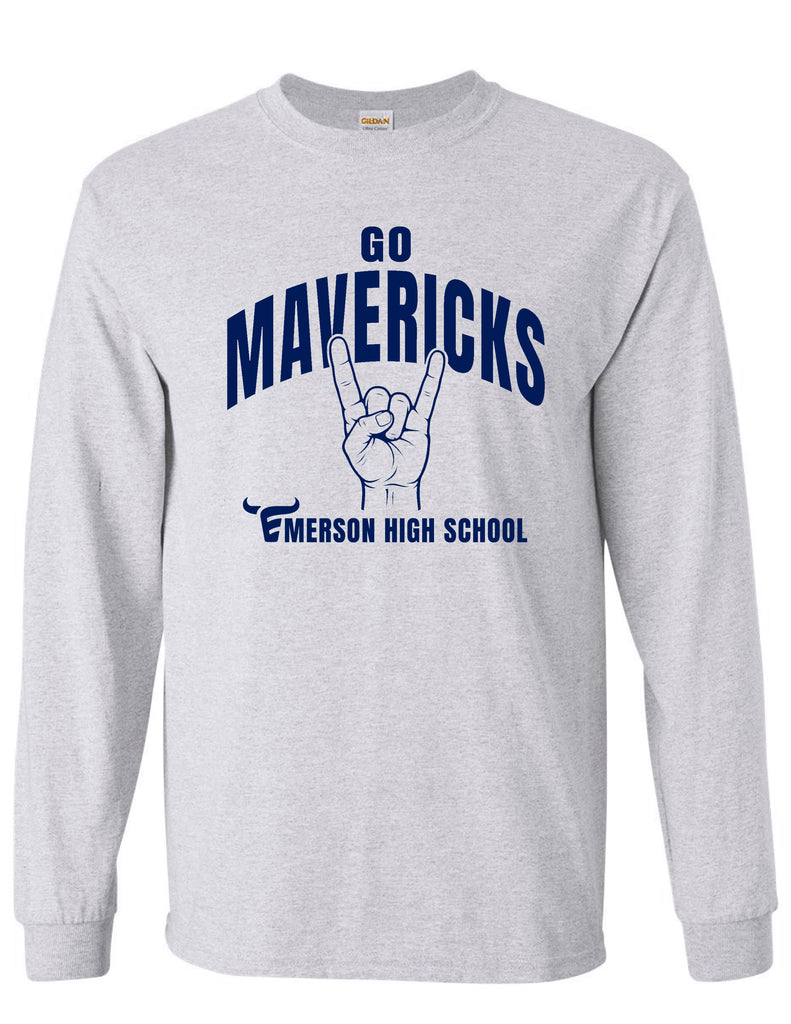 Emerson Baseball Horns Signal Ash Gray Gildan Long Sleeve Tee