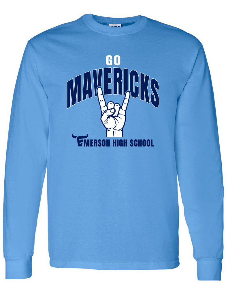Emerson Baseball Horns Signal Carolina Blue Gildan Long Sleeve Tee