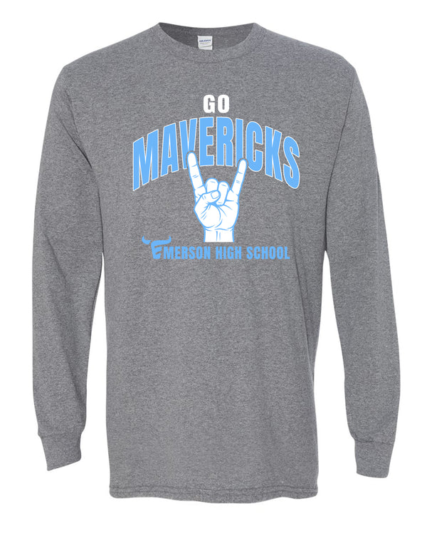 Emerson Baseball Horns Signal Graphite Heather Gildan Long Sleeve Tee